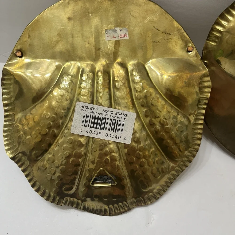 Vintage Solid Brass Wall Pockets Set Of 2 Hollywood Regency Polished Shell 6.5